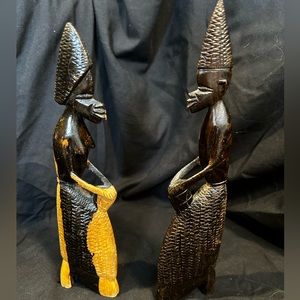 Beautiful Hand Carved African Art/Pair of Drummers Man. Set of 2.